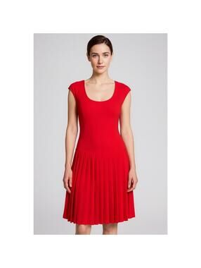 Lauren Ralph Lauren Pleated Red/Orange Midi Dress Jersey Fabric  Size. 4 #1254